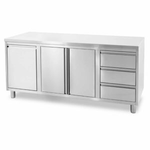 HCB Arbeitsschrank - Flügeltür - 3 Schubladen - Abfallbehälter - 180 cm - Edelstahl
