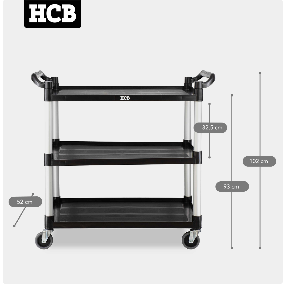 HCB Servierwagen - 3 Schichten - 102 cm - Kunststoff