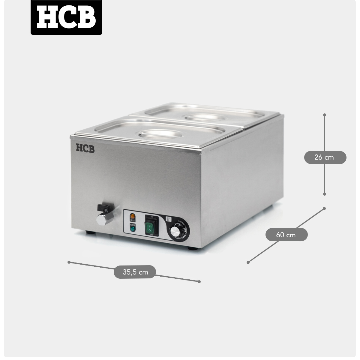 HCB Bain marie - 2 x 1/2 GN - 230V - Edelstahl