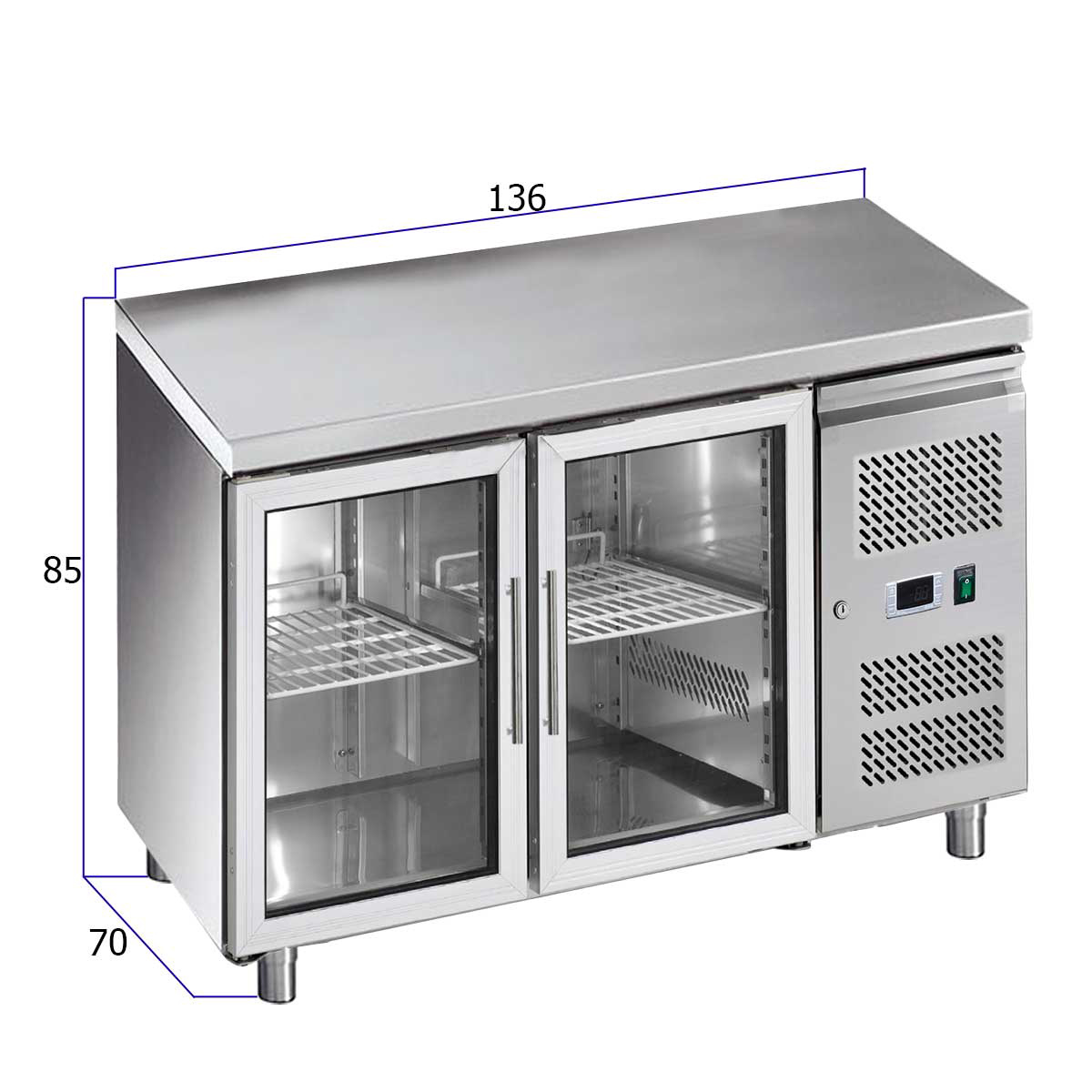 HCB Basic-line Gekühlte Werkbank - 2 Glastüren - 136 cm - 230V - Edelstahl – Bild 2