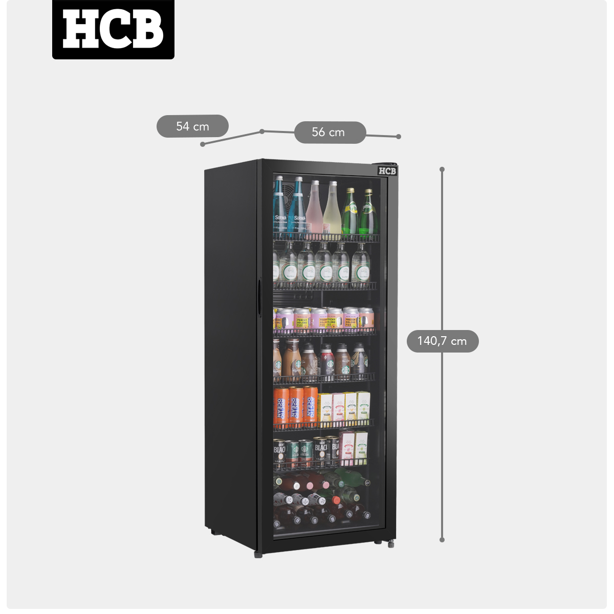HCB Glastürkühlschrank - 248 Liter - schwarz - 230V