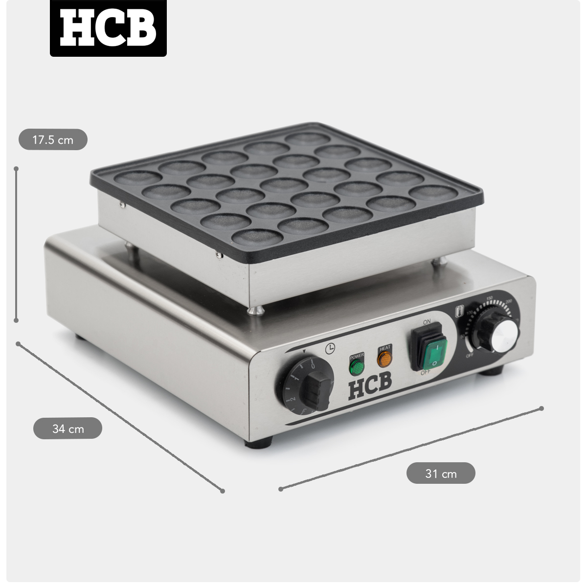 HCB Poffertjesbakplaat - 25 dops - 230V - RVS