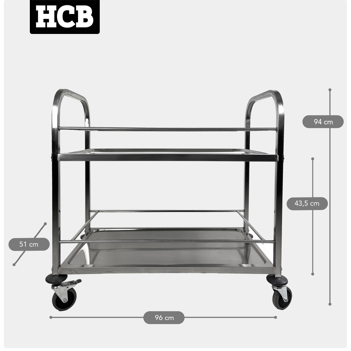 HCB Servierwagen - 2 Schichten - 95 cm - Edelstahl