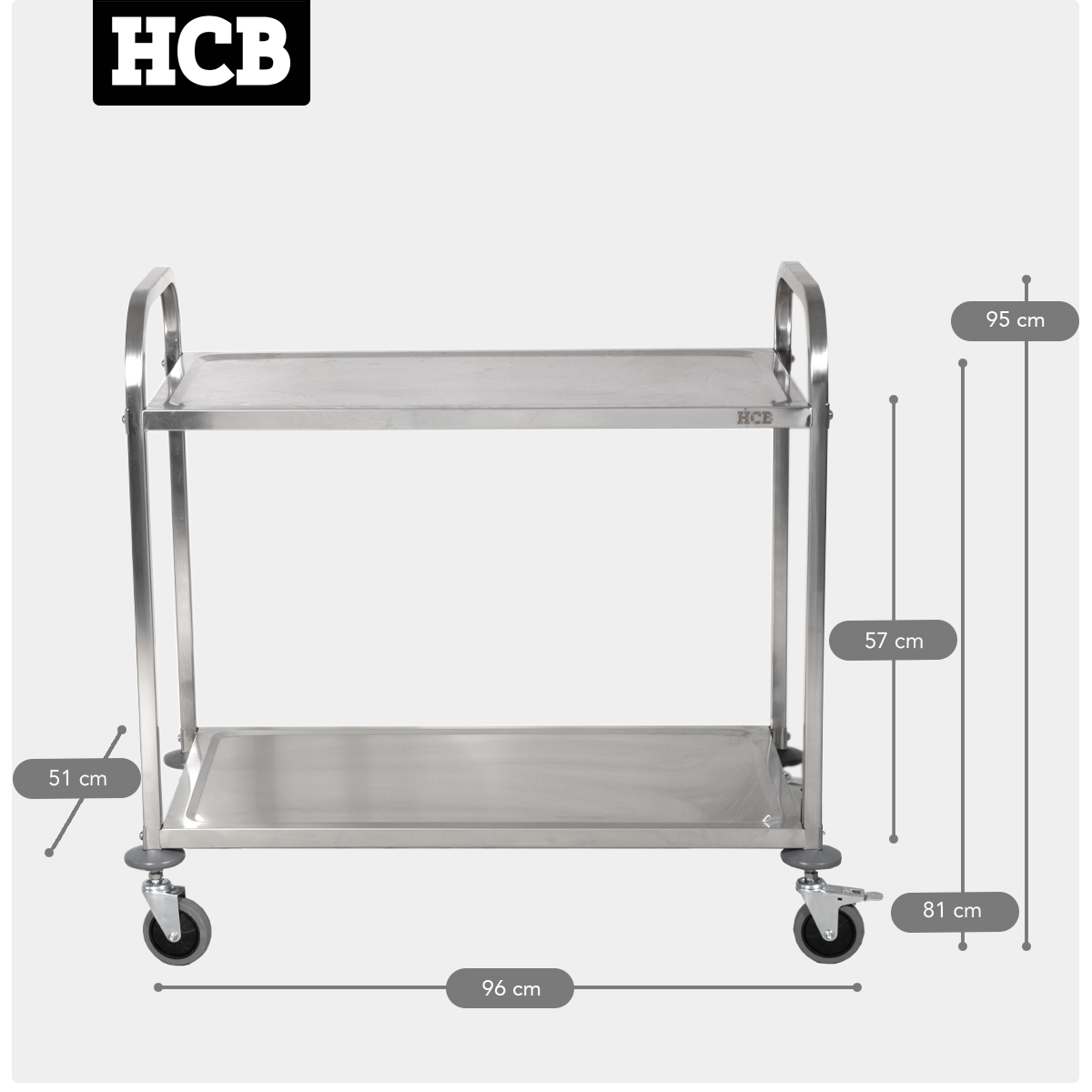 HCB Servierwagen - 2 Schichten - 95 cm - Edelstahl