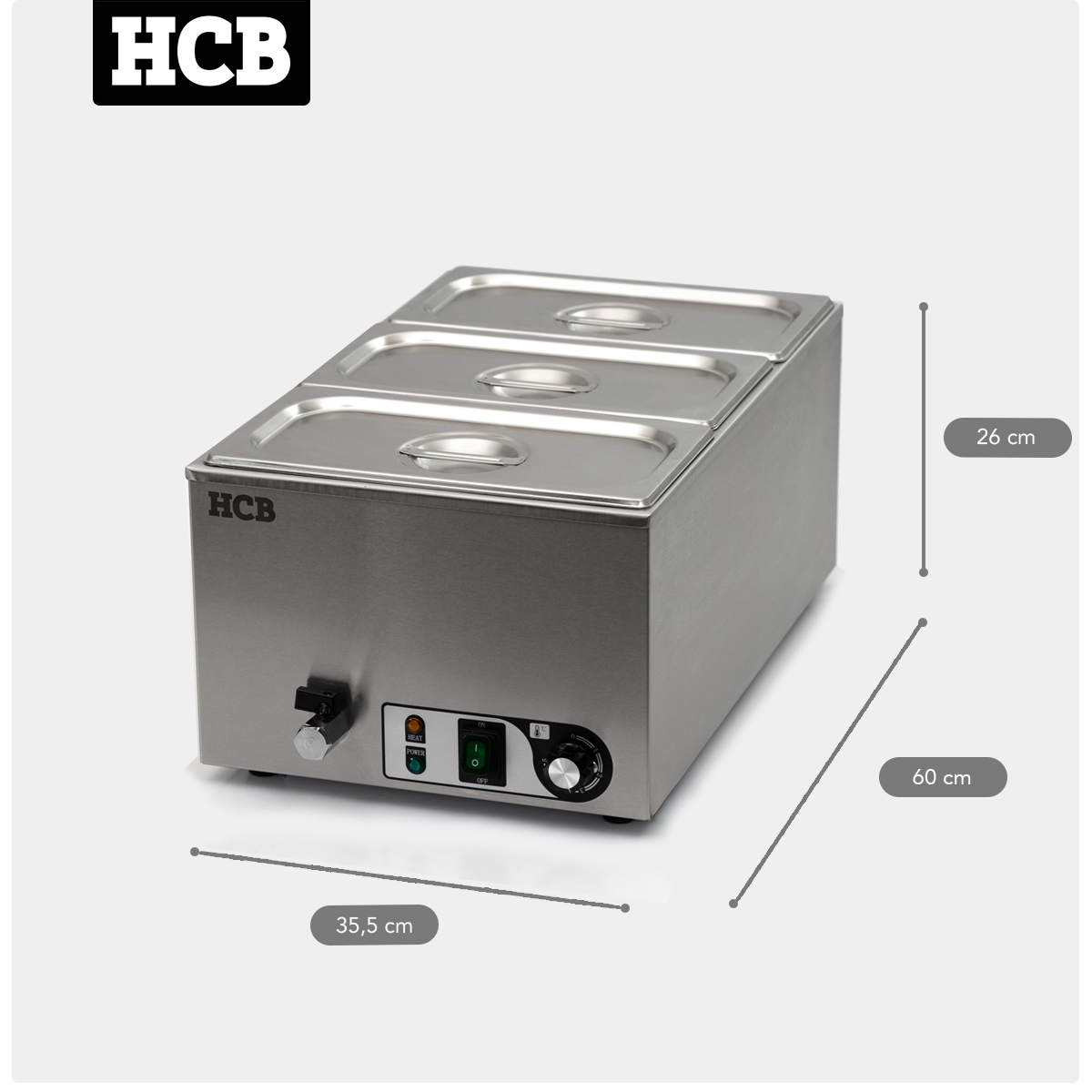 HCB Bain marie - 3 x 1/3 GN - 230V - Edelstahl