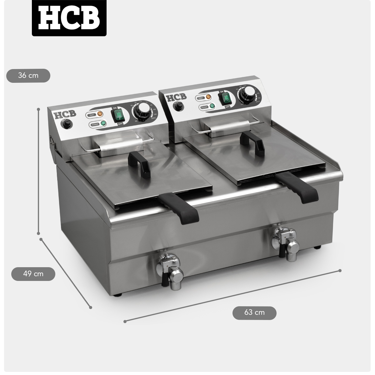 HCB Doppel-Fritteuse - 2 x 12 Liter - 2 x 230V - Edelstahl