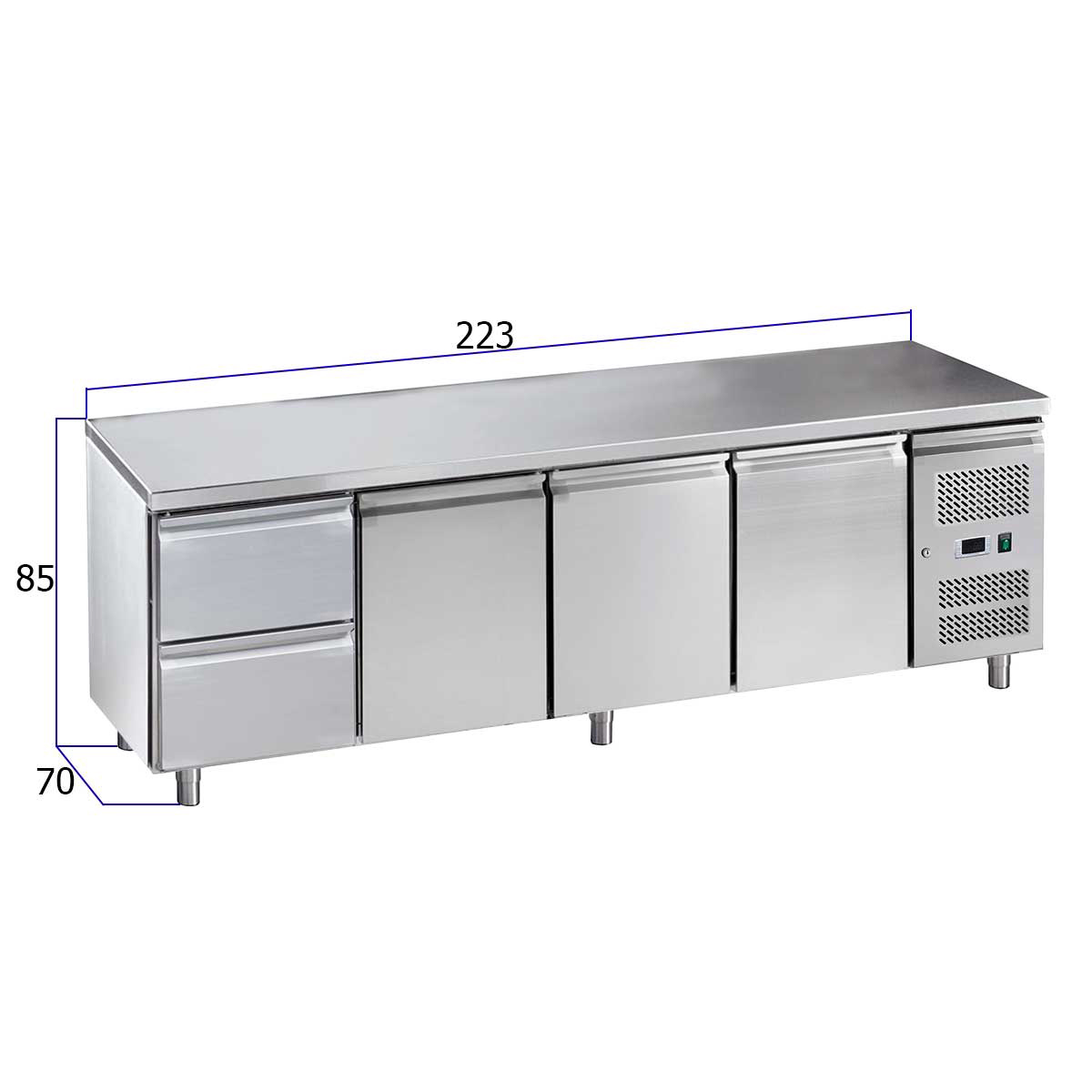 HCB Basic-line Gekühlte Werkbank - 2 Schubladen - 3 Türen - 223 cm - 230V - Edelstahl – Bild 2