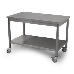 HCB Basic-line Arbeitstisch - mit Unterregal - 120 x 70 x 85 cm - mobil - Edelstahl