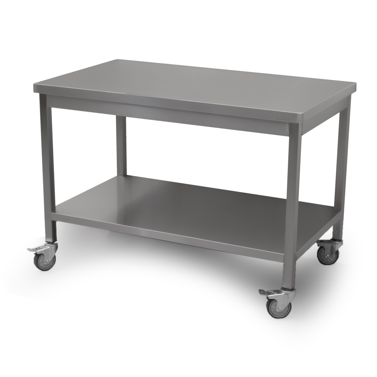 HCB Basic-line Arbeitstisch - mit Unterregal - 120 x 70 x 85 cm - mobil - Edelstahl