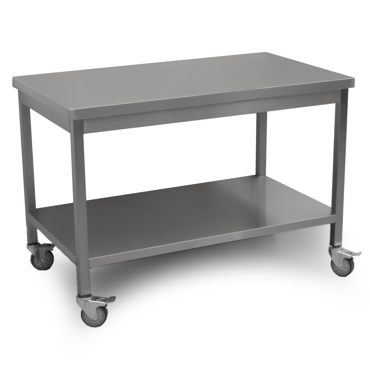 HCB Basic-line Arbeitstisch - mit Unterregal - 120 x 70 x 85 cm - mobil - Edelstahl