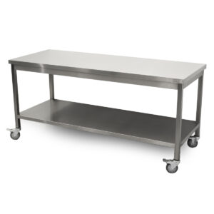 HCB Basic-line Arbeitstisch - mit Unterregal - 180 x 70 x 85 cm - mobil - Edelstahl