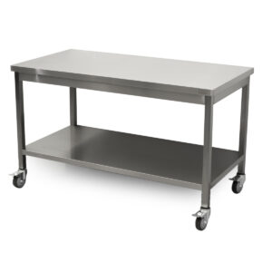 HCB Basic-line Arbeitstisch - mit Unterregal - 140 x 70 x 85 cm - mobil - Edelstahl