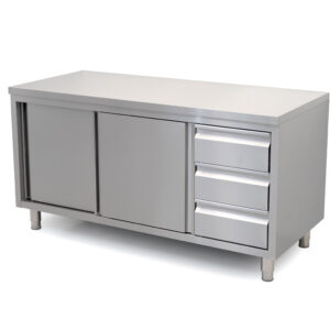 HCB Arbeitsschrank - Schiebetüren - 3 Schubladen - 160 cm - Edelstahl