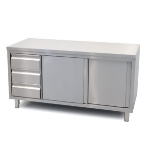HCB Arbeitsschrank - Schiebetüren - 3 Schubladen - 160 cm - Edelstahl
