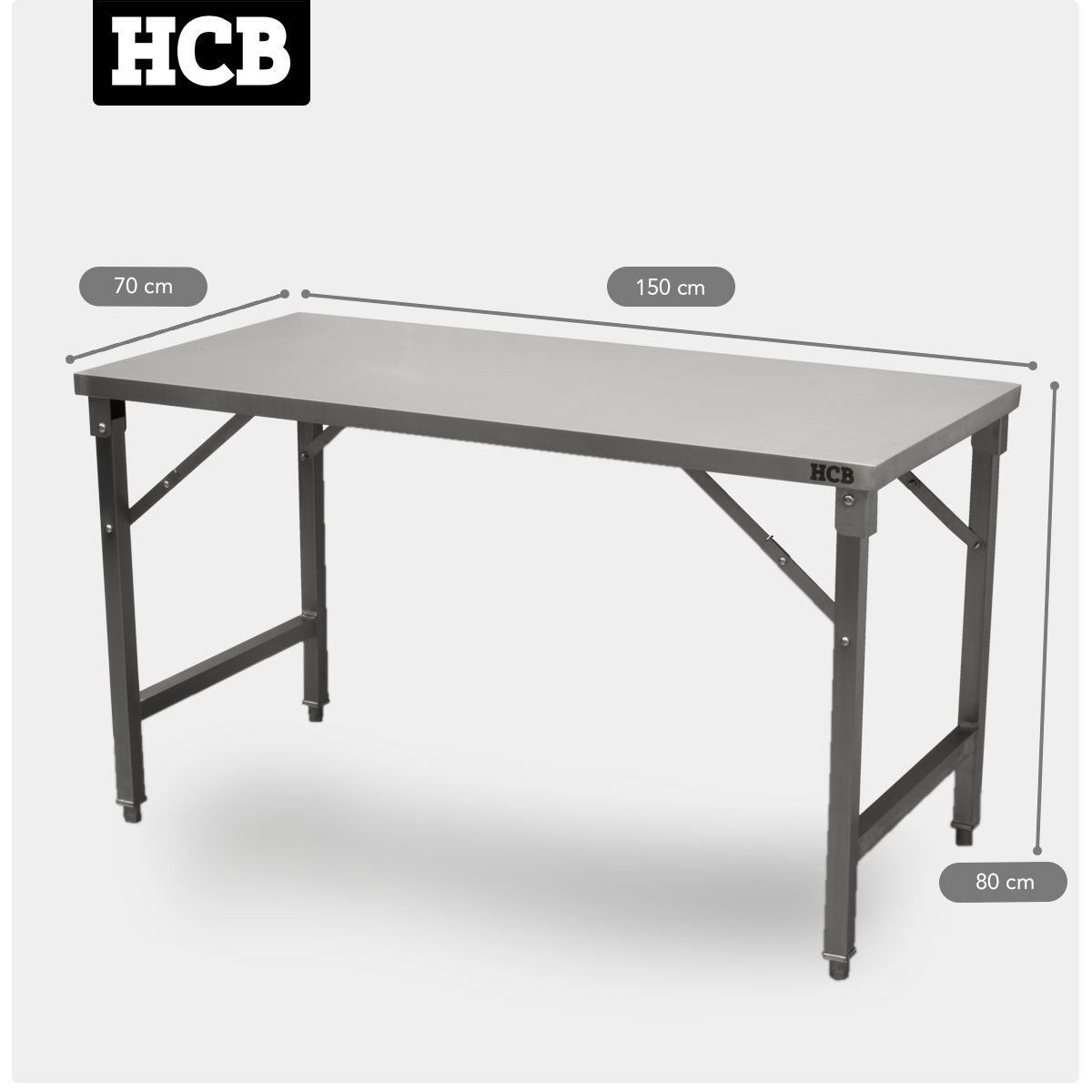 HCB Arbeitstisch - zusammenklappbar - 150 x 70 x 85 cm - Edelstahl