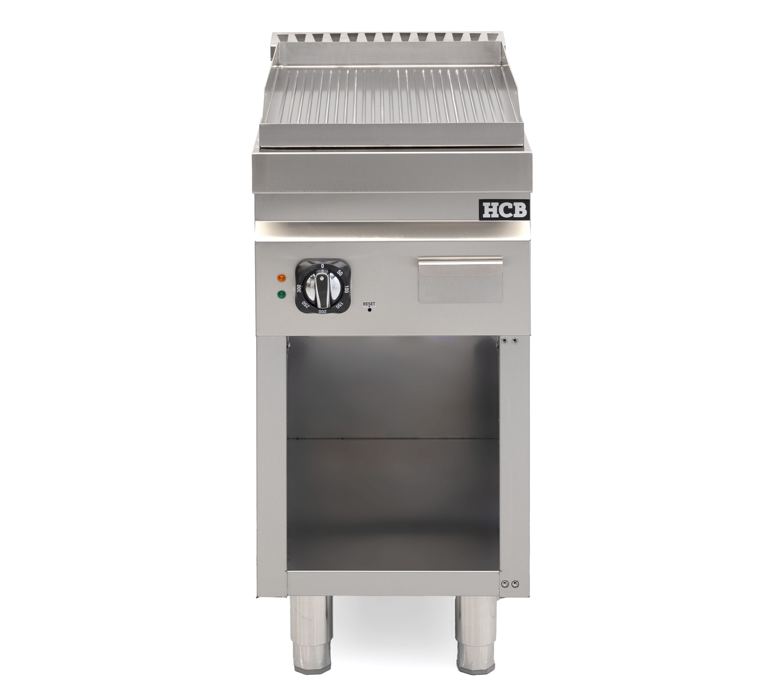 HCB-Backplatte – 70S – geriffelt – 4,5 kW – 40 cm – 400 V – Edelstahl